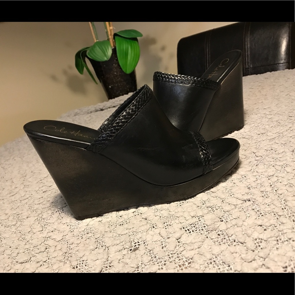 Cole Haan Black Wedge Slide Sandals